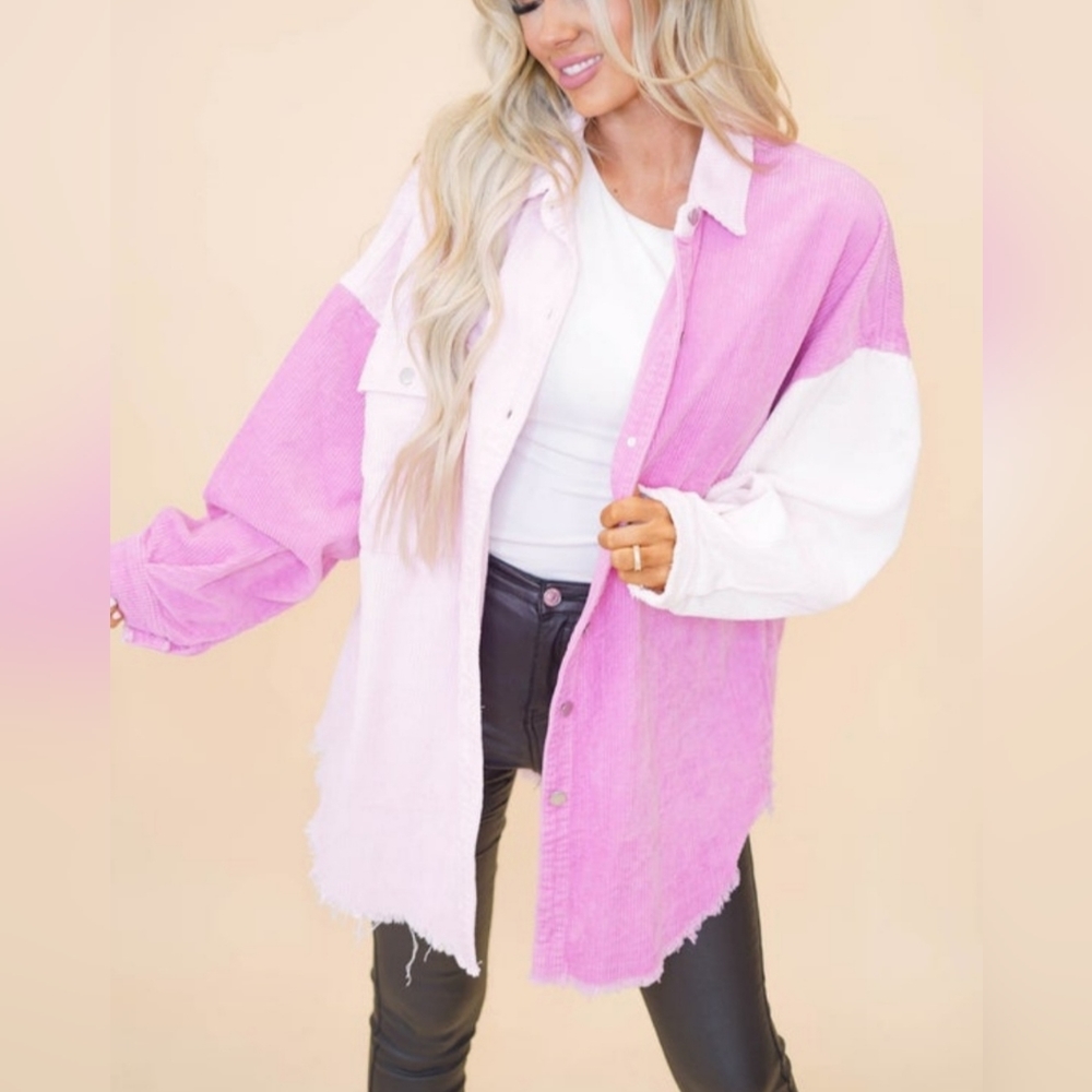POL Corduroy Color Block Oversized Shacket